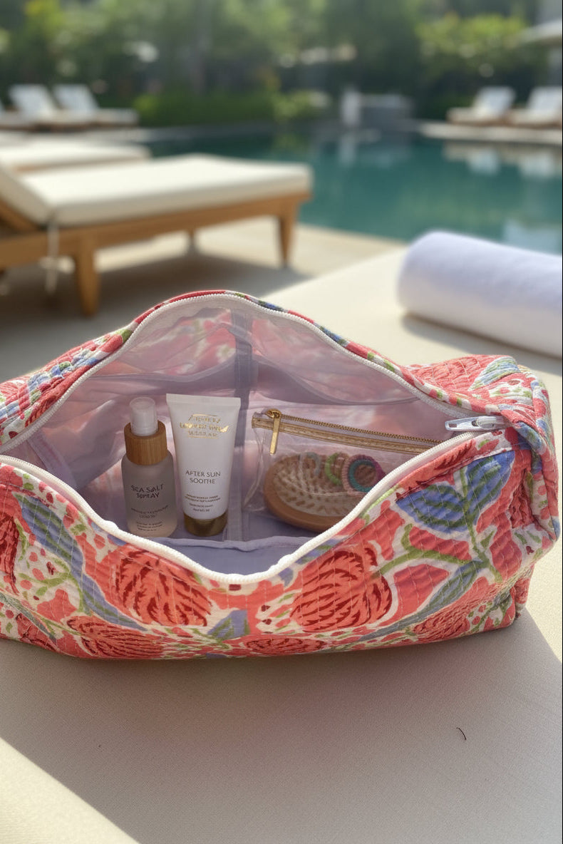 CORAL FLORAL WASH BAG SET