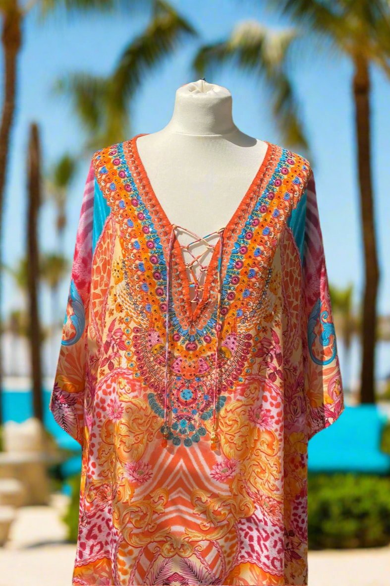 Amca cotton kaftan corallium reef