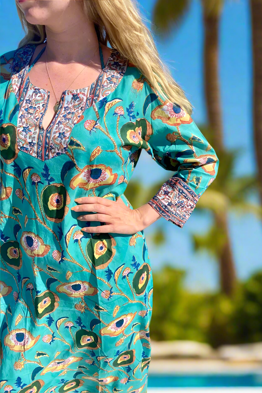 JADE FLORAL COTTON KAFTAN
