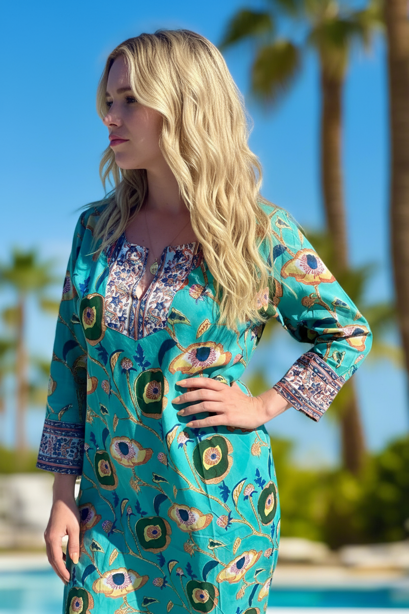 JADE FLORAL COTTON KAFTAN