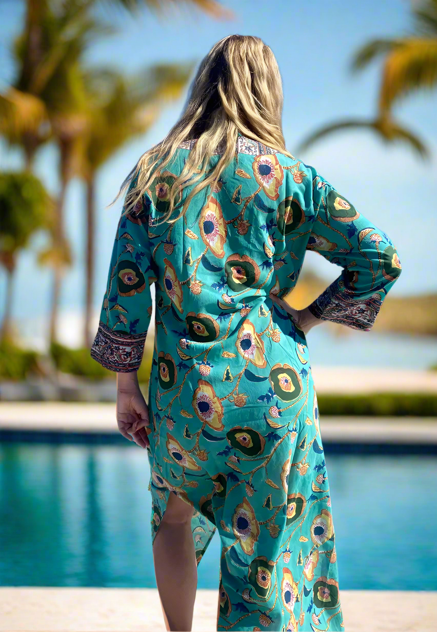 JADE FLORAL COTTON KAFTAN