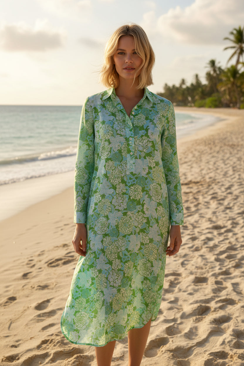 martinique green cotton shirt dress