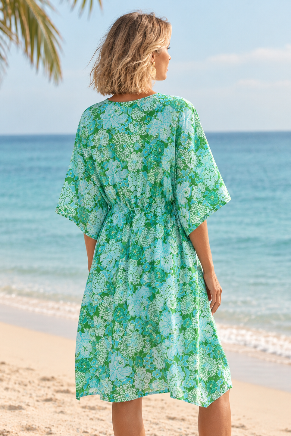MARTINIQUE GREEN COTTON FLORAL COVER UP