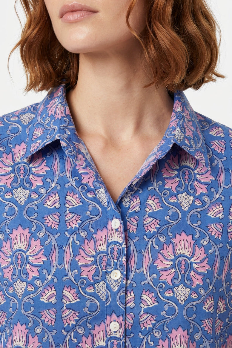 BAHAMAS BLUE BLOCK PRINT SHIRT DRESS