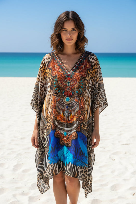 animal print embellished kaftan
