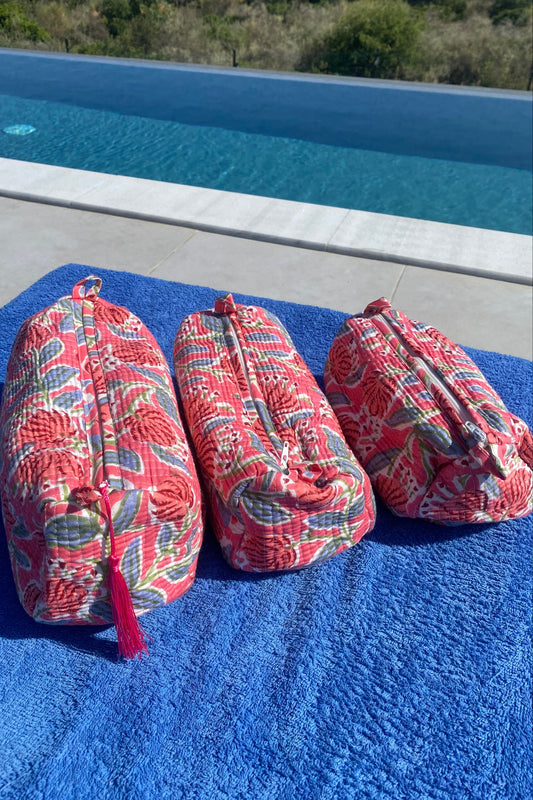 coral floral wash bag set