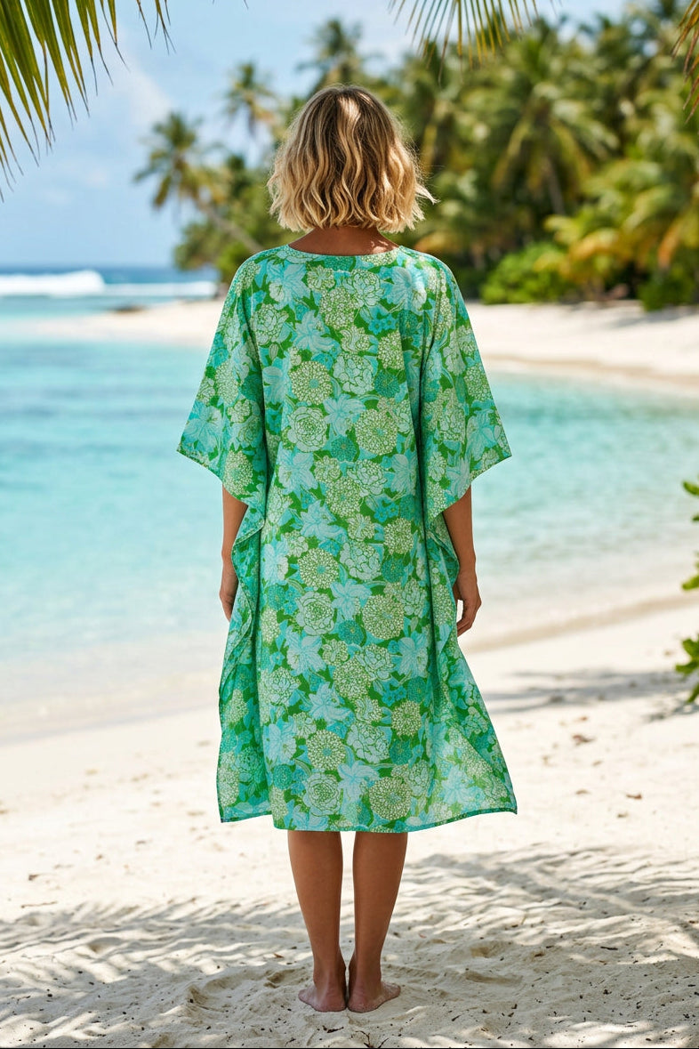 MARTINIQUE GREEN COTTON FLORAL COVER UP