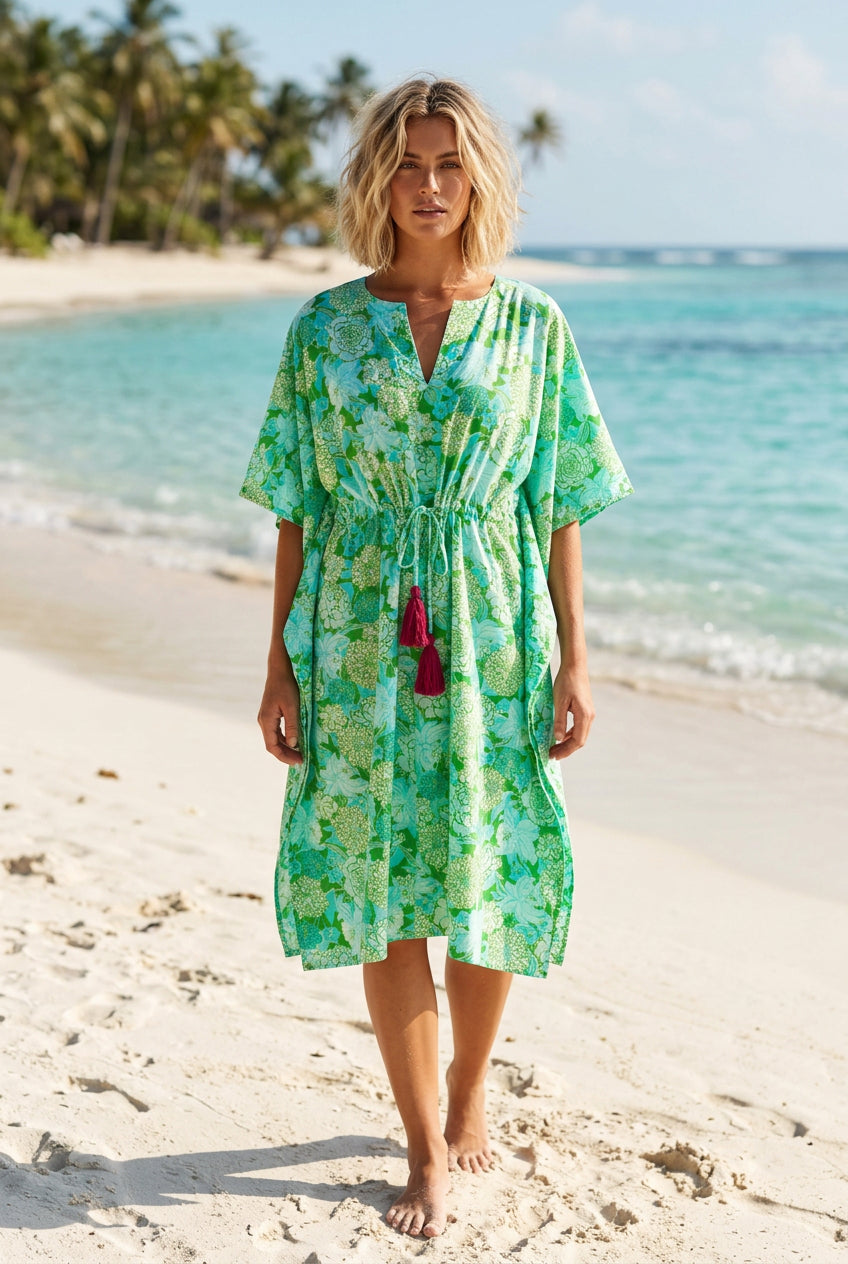 martinique green cotton floral cover up
