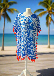 blue tropical cotton cover up