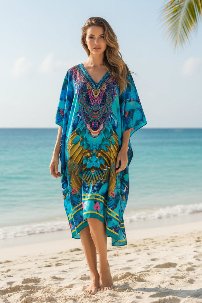laguna turquoise embellished kaftan