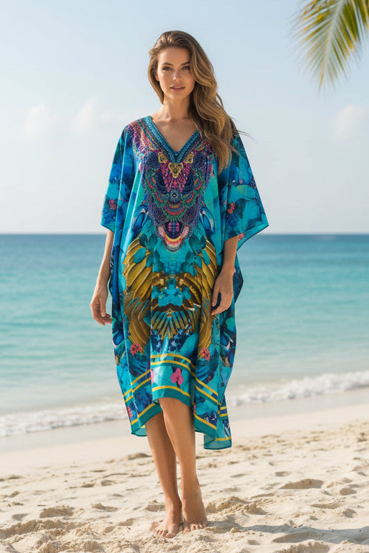 laguna turquoise embellished kaftan