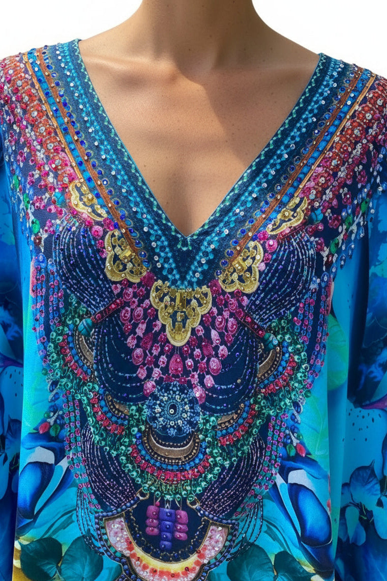 LAGUNA TURQUOISE EMBELLISHED KAFTAN