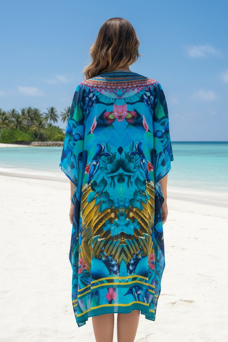 LAGUNA TURQUOISE EMBELLISHED KAFTAN