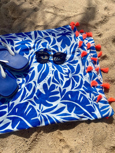 close up blue tropical cotton sarong