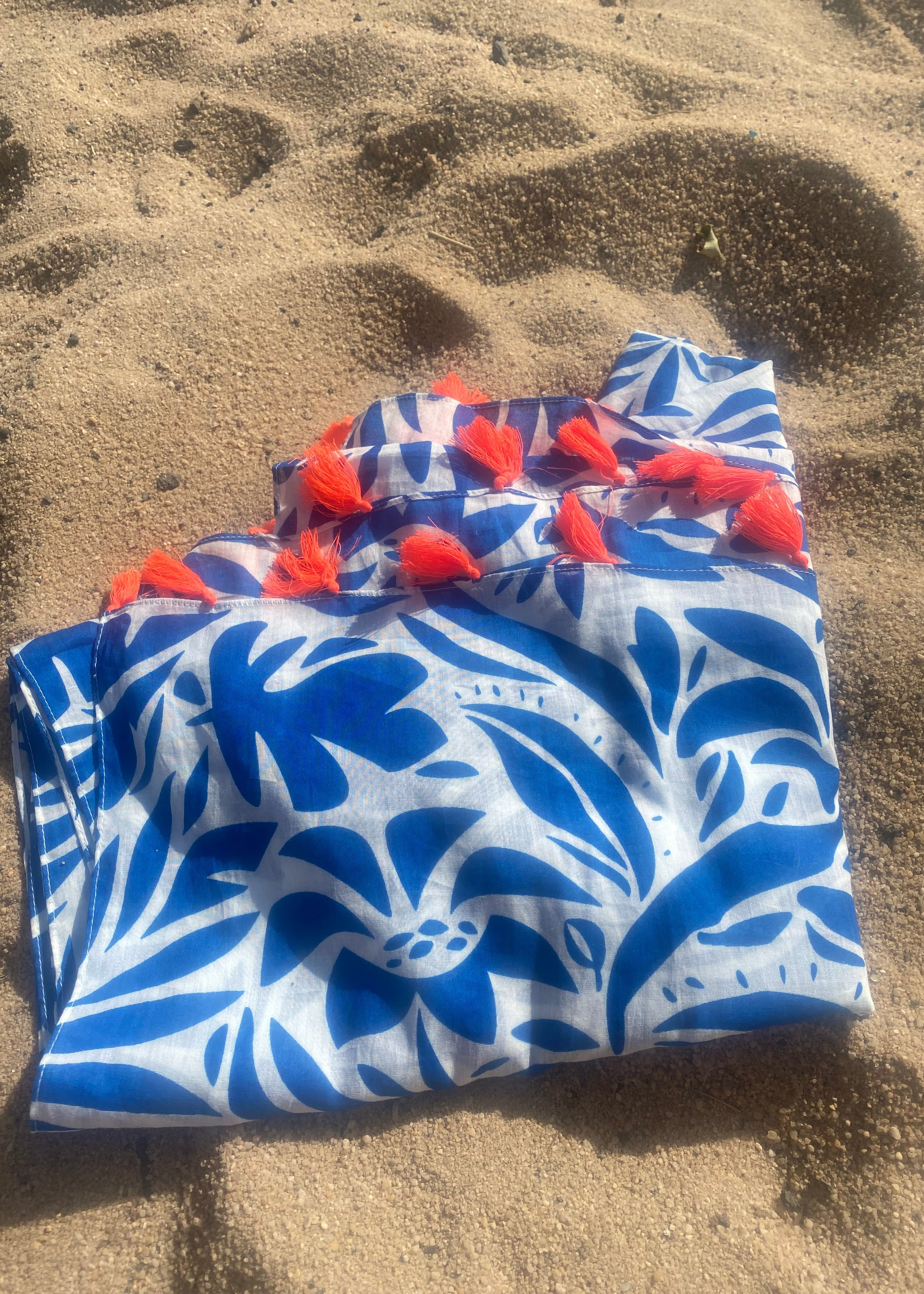 BLUE TROPICAL COTTON COVER UP