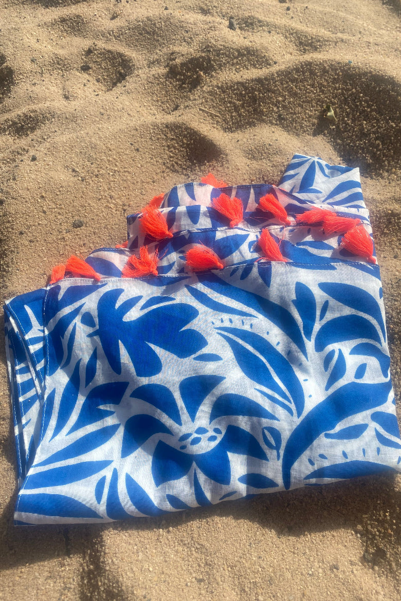 BLUE TROPICAL COTTON COVER UP