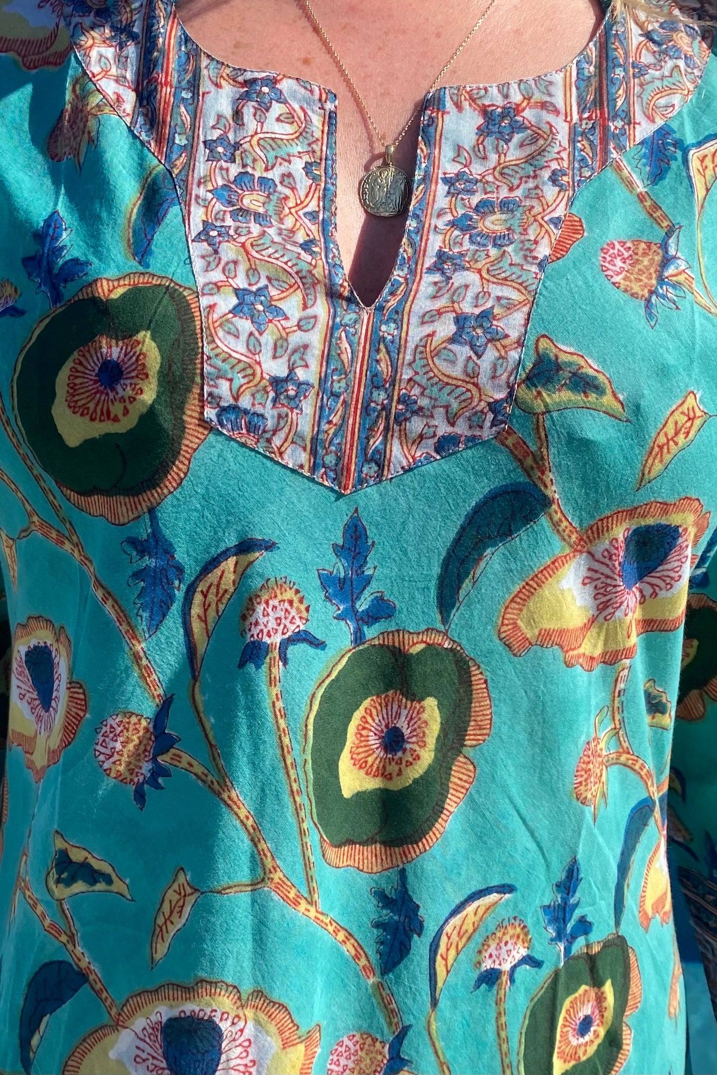 JADE FLORAL BLOCK PRINT KAFTAN