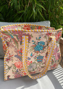 floral block print tote