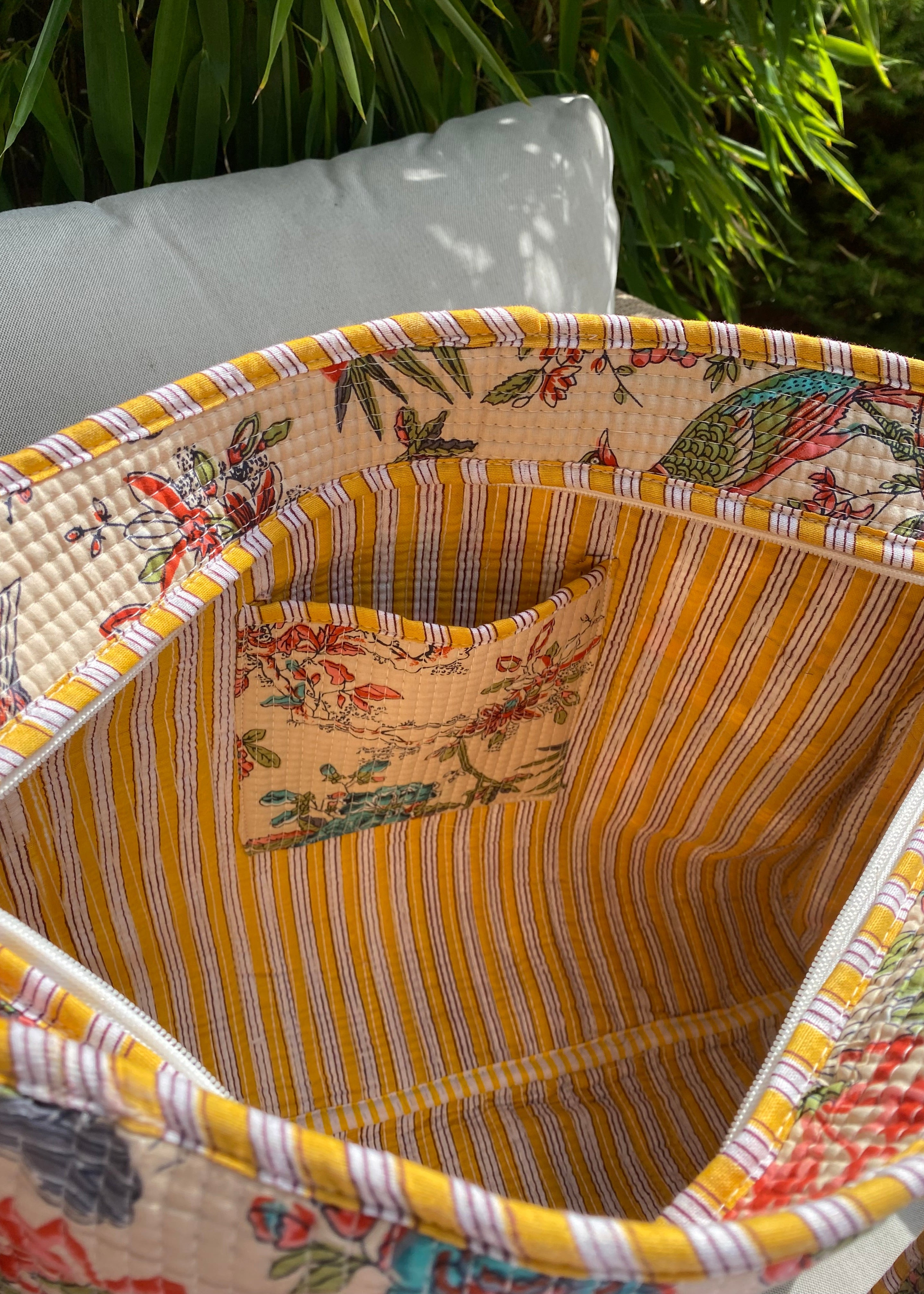YELLOW FLORAL BLOCK PRINT TOTE