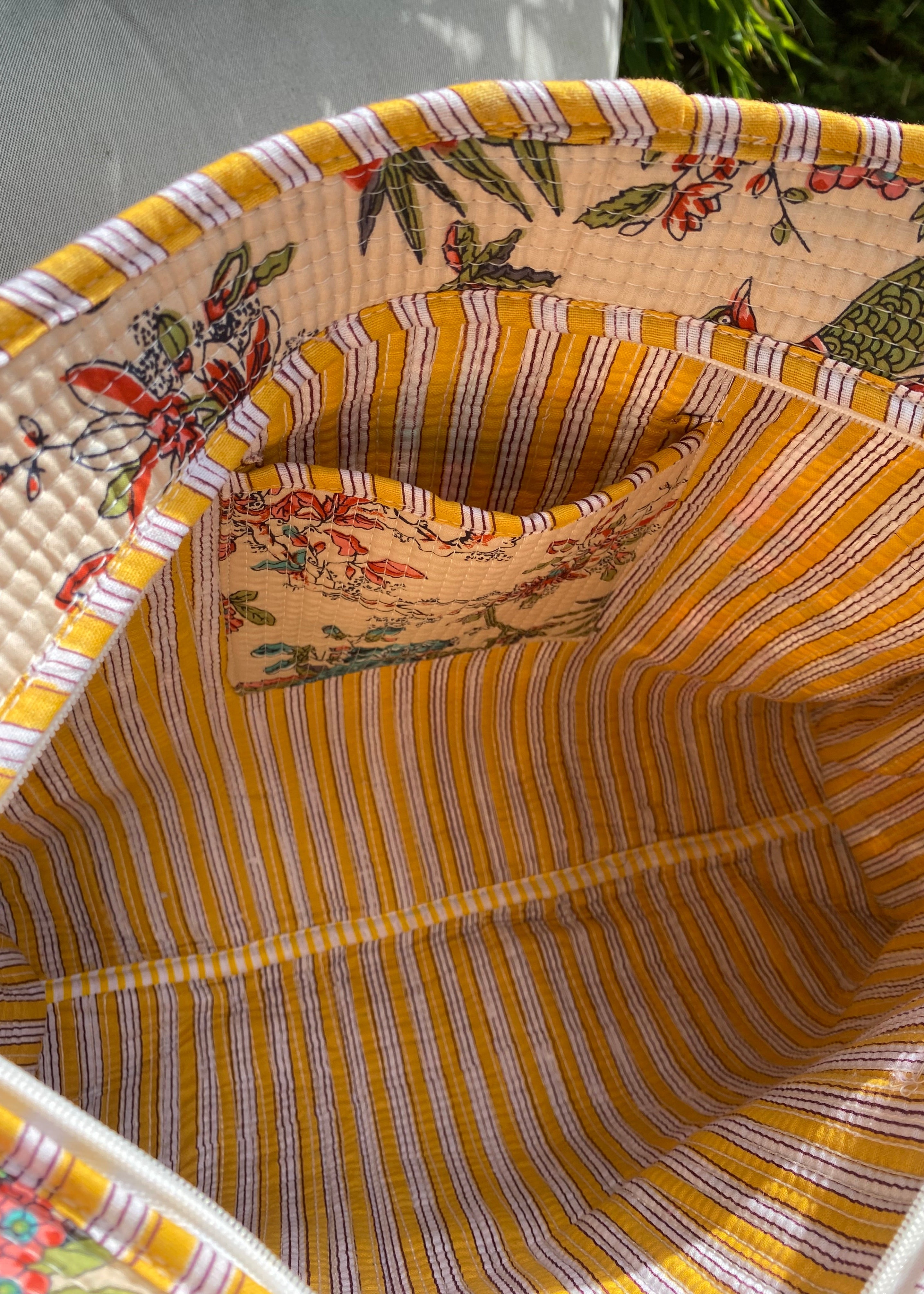 YELLOW FLORAL BLOCK PRINT TOTE