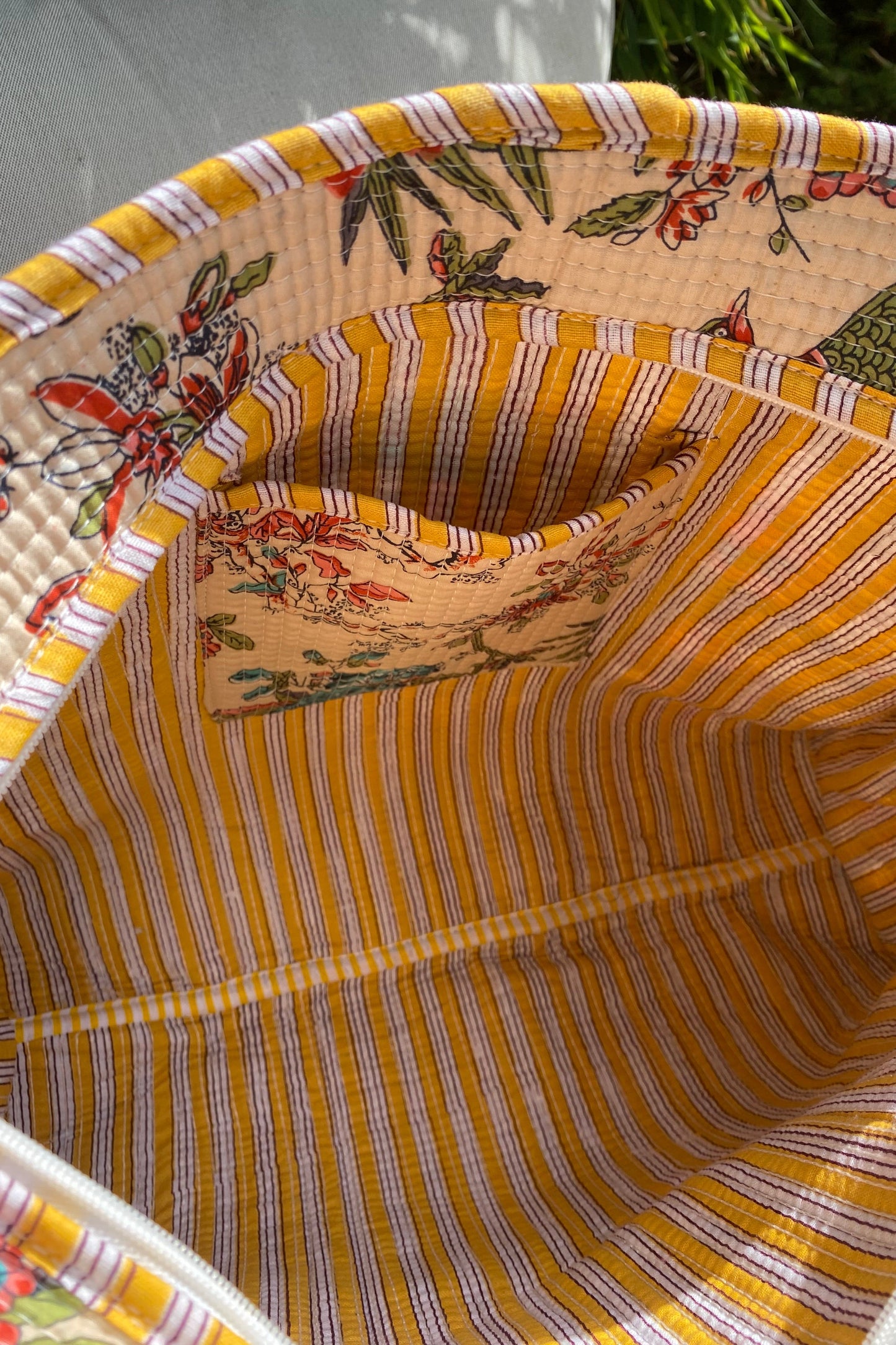 YELLOW FLORAL BLOCK PRINT TOTE