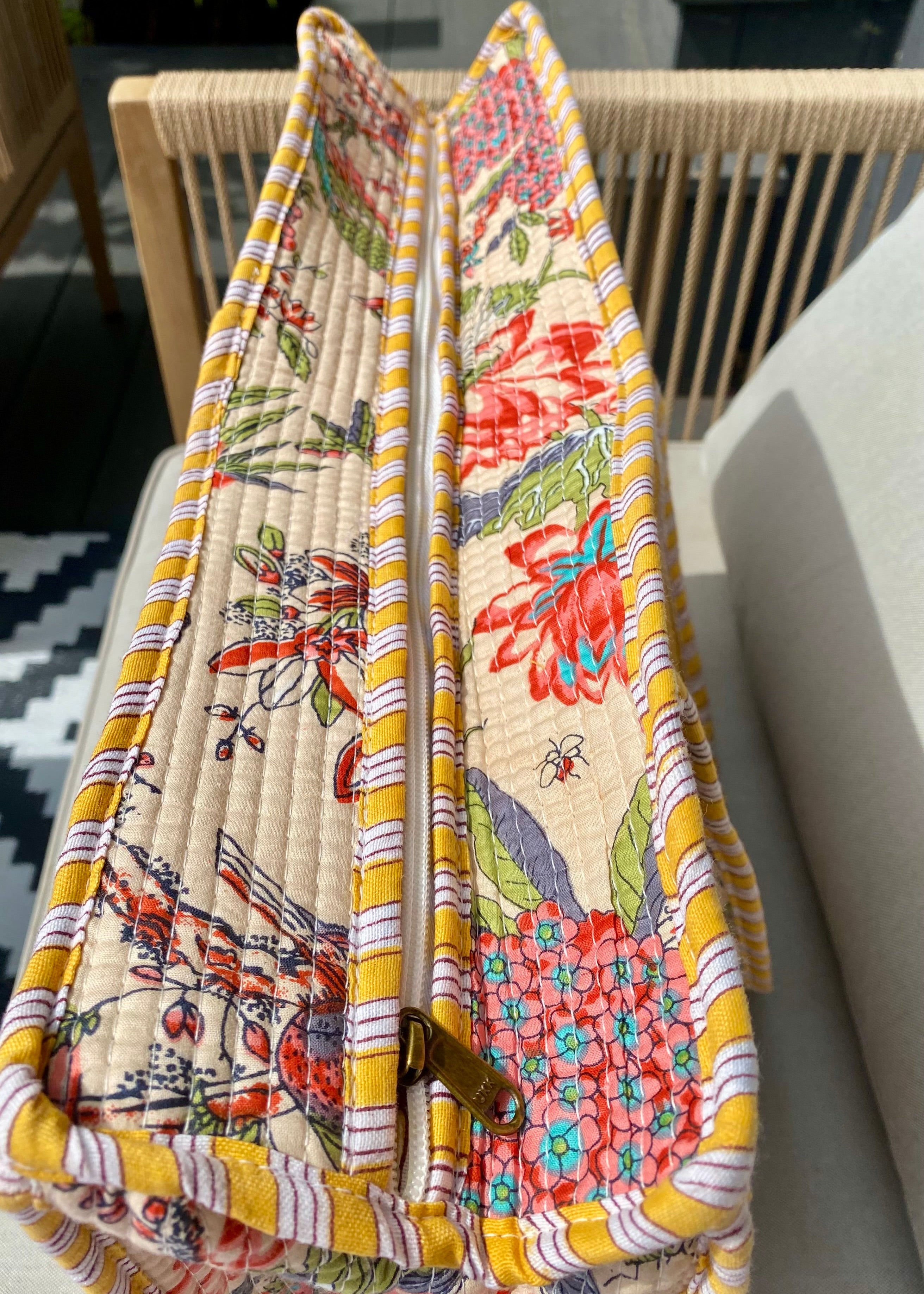 YELLOW FLORAL BLOCK PRINT TOTE