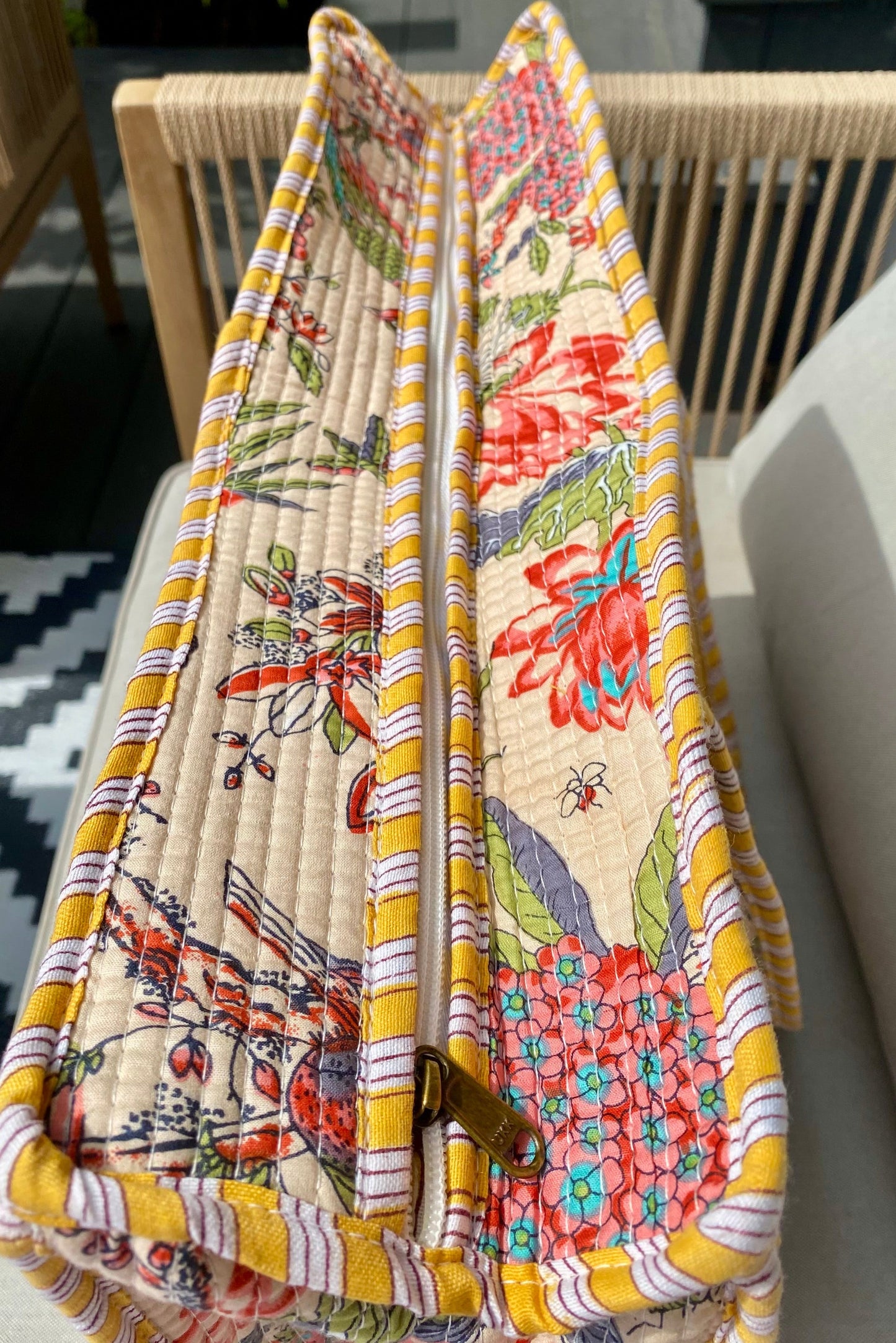 YELLOW FLORAL BLOCK PRINT TOTE