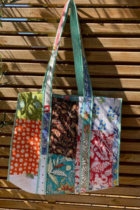 patchwork block print tote