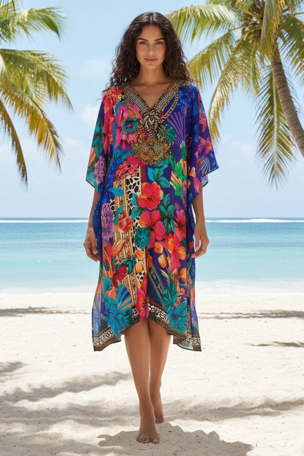 bali orchid embellished kaftan