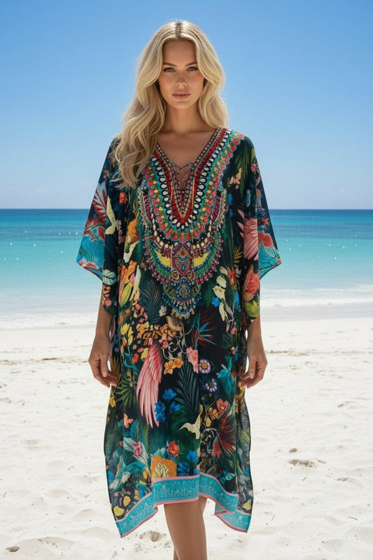 MYSTICAL GARDEN CRYSTAL EMBELLISHED KAFTAN