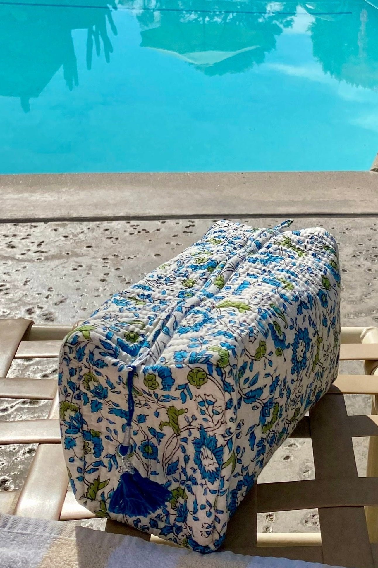 Adeline floral wash bag made in a jaipur block cotton block print