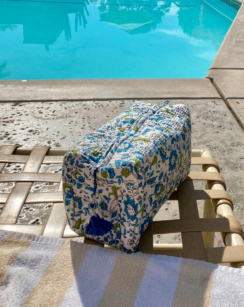 Adeline floral wash bag made in a jaipur block cotton block print