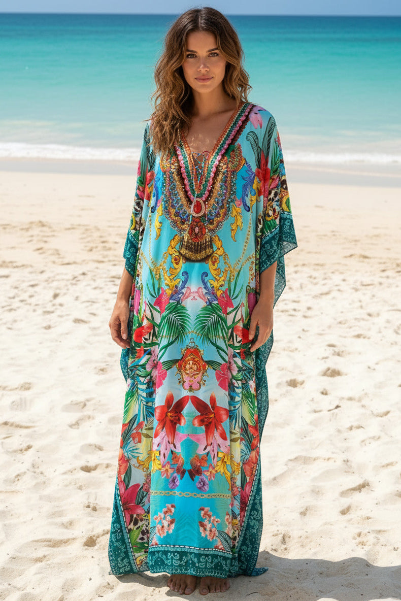 tropical orchid maxi kaftan