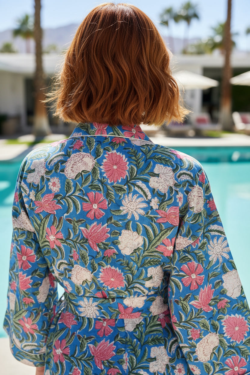 TILLY BLUE BLOCK PRINT ROBE