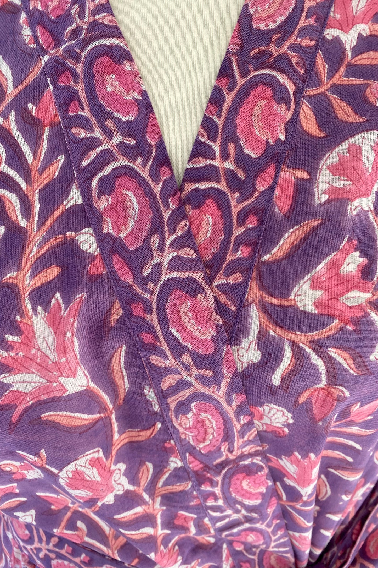 AGNES PURPLE FLORAL BLOCK PRINT ROBE