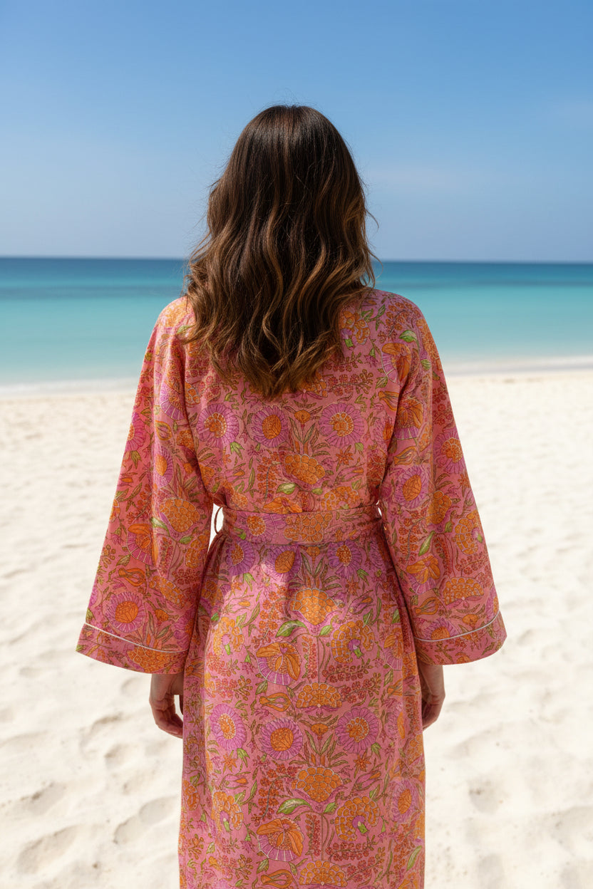 COLETTE ORANGE FLORAL BLOCK PRINT ROBE