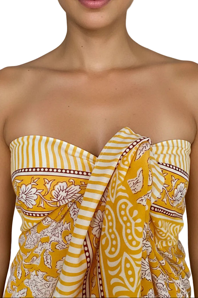 SAFFRON FLORAL BLOCK PRINT SARONG