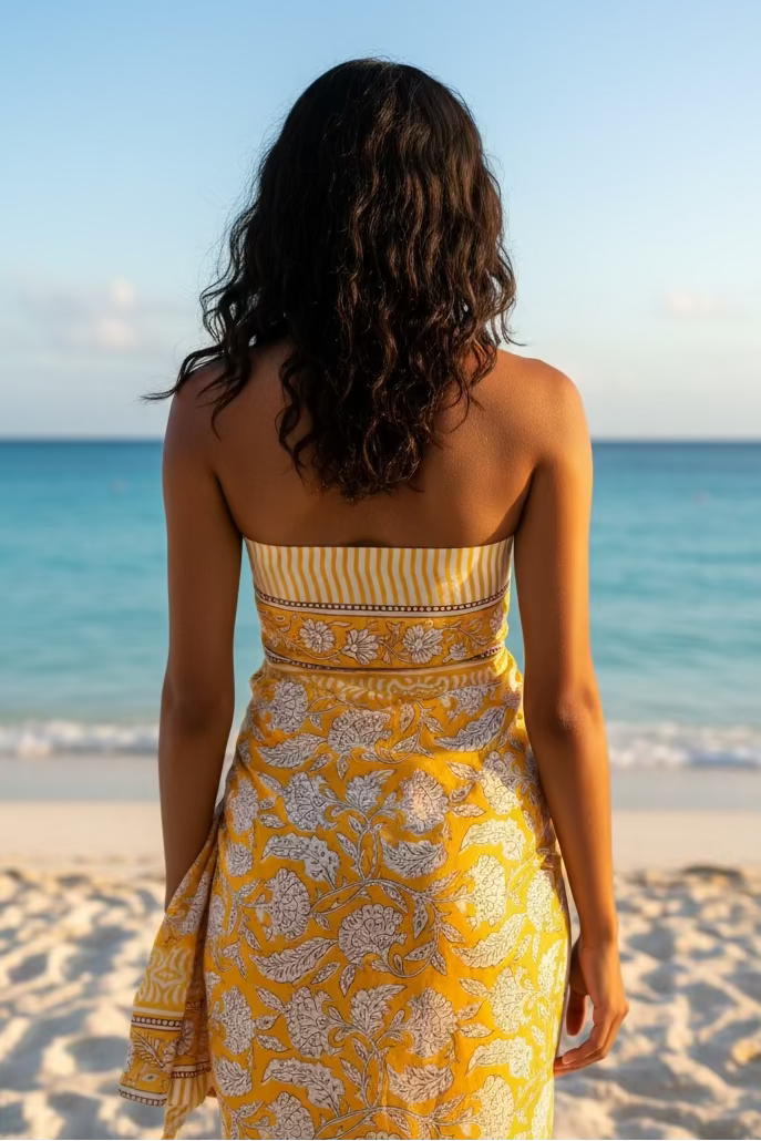 SAFFRON FLORAL BLOCK PRINT SARONG