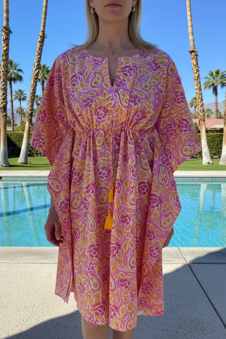 block print pink cover up