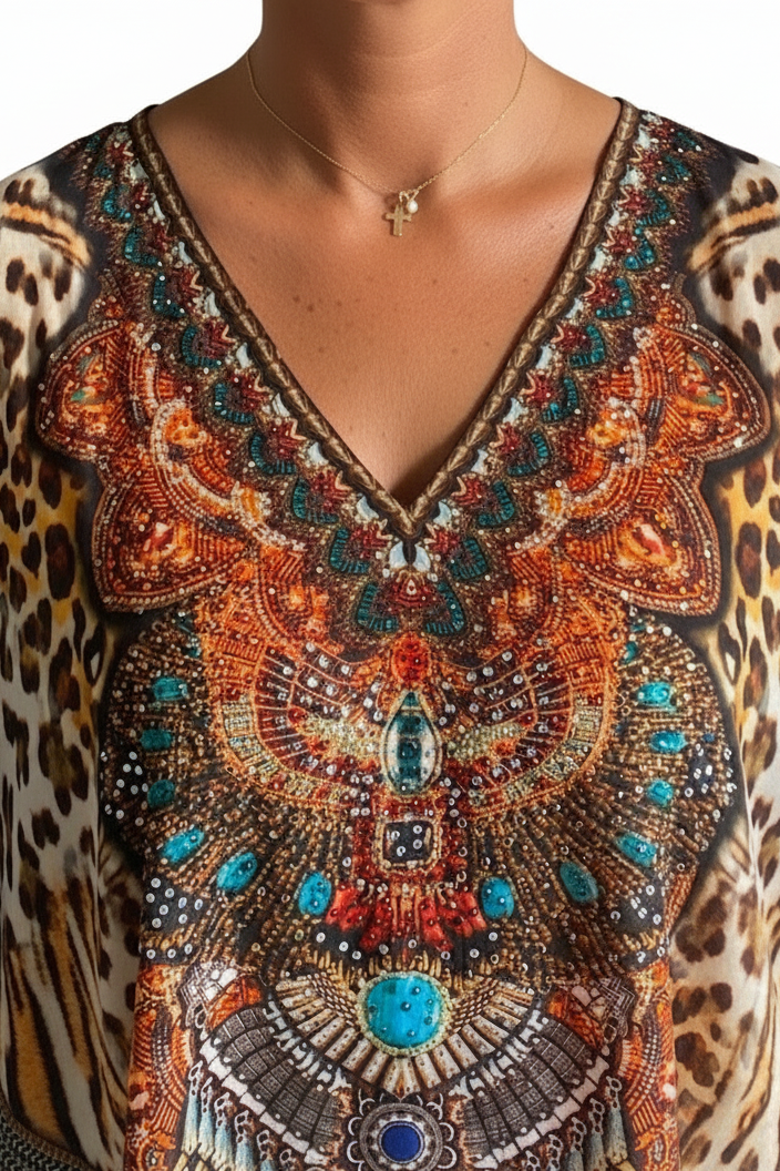 ANIMAL PRINT EMBELLISHED KAFTAN