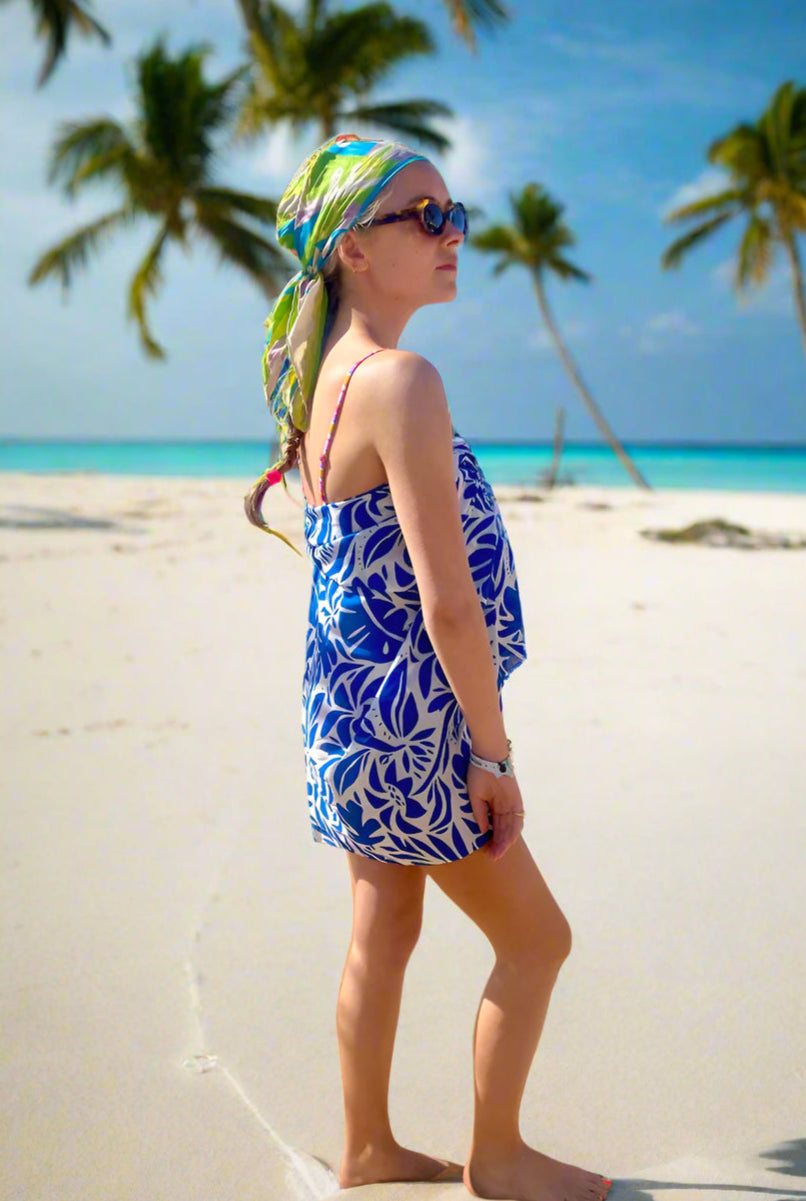 blue tropical cotton sarong