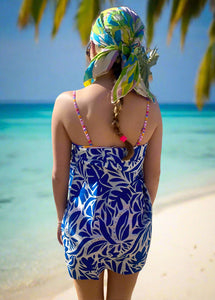 blue tropical cotton sarong back