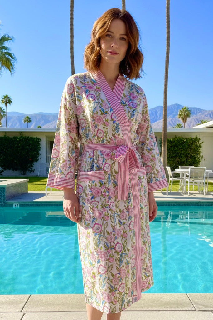 celeste pink block print robe