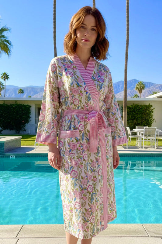 celeste pink block print robe