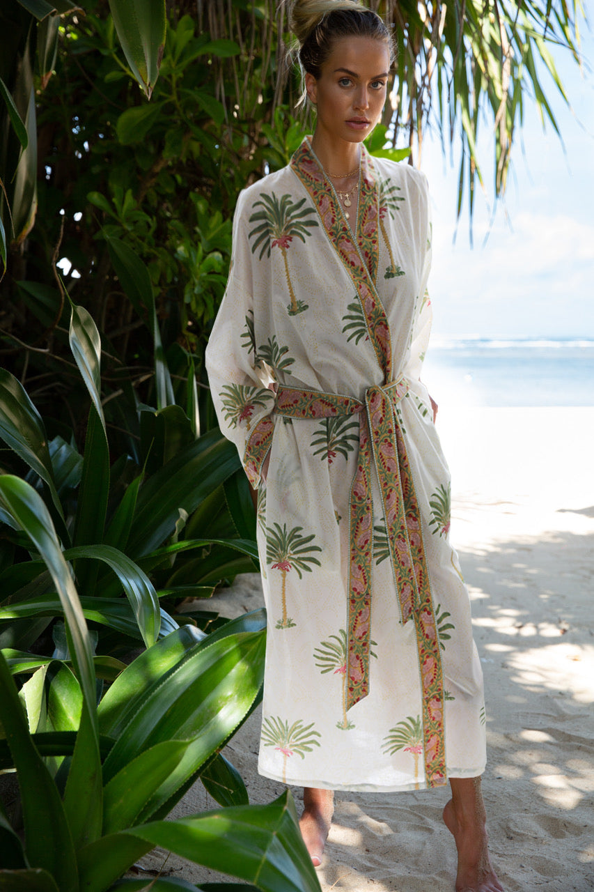 palm block print  kimono