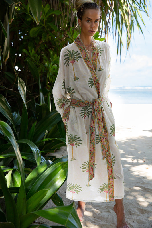 palm block print  kimono