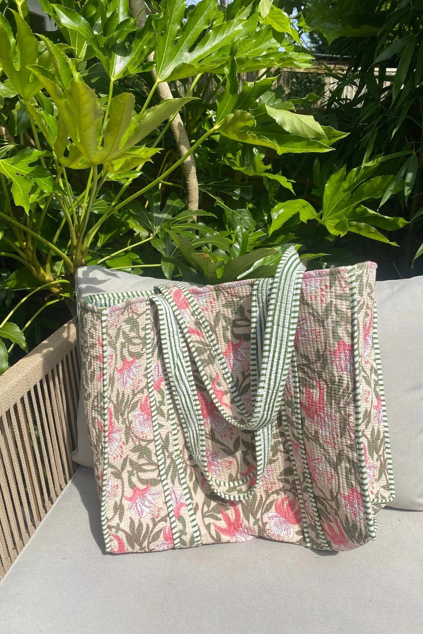 Khaki floral tote