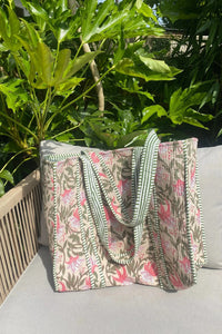 Khaki floral tote