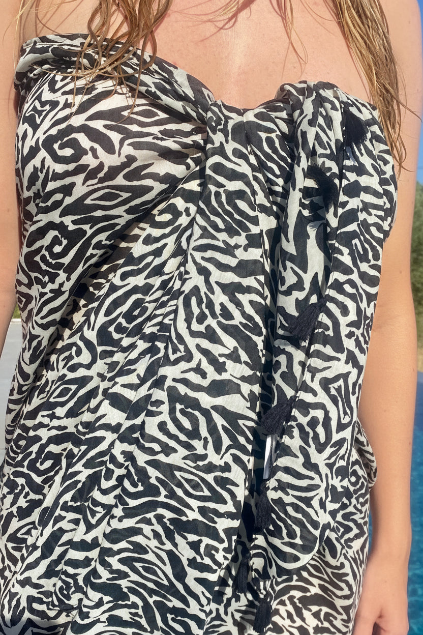 ZEBRA PRINT SARONG WITH TASSELS