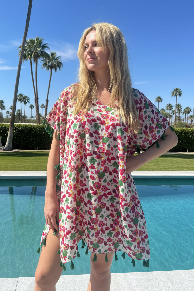 pink multi floral cover up
